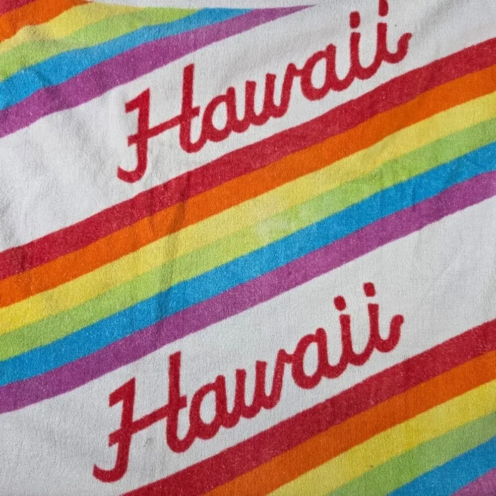 Vintage Rainbow Stripe Hawaii Souvenir Bath Hand Towel Retro 70s 80s